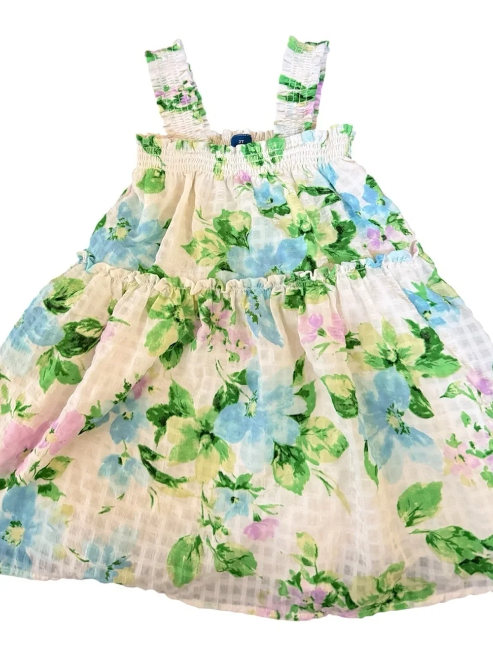 Old Navy White Floral Sundress with Green, Blue, and Pink Accents